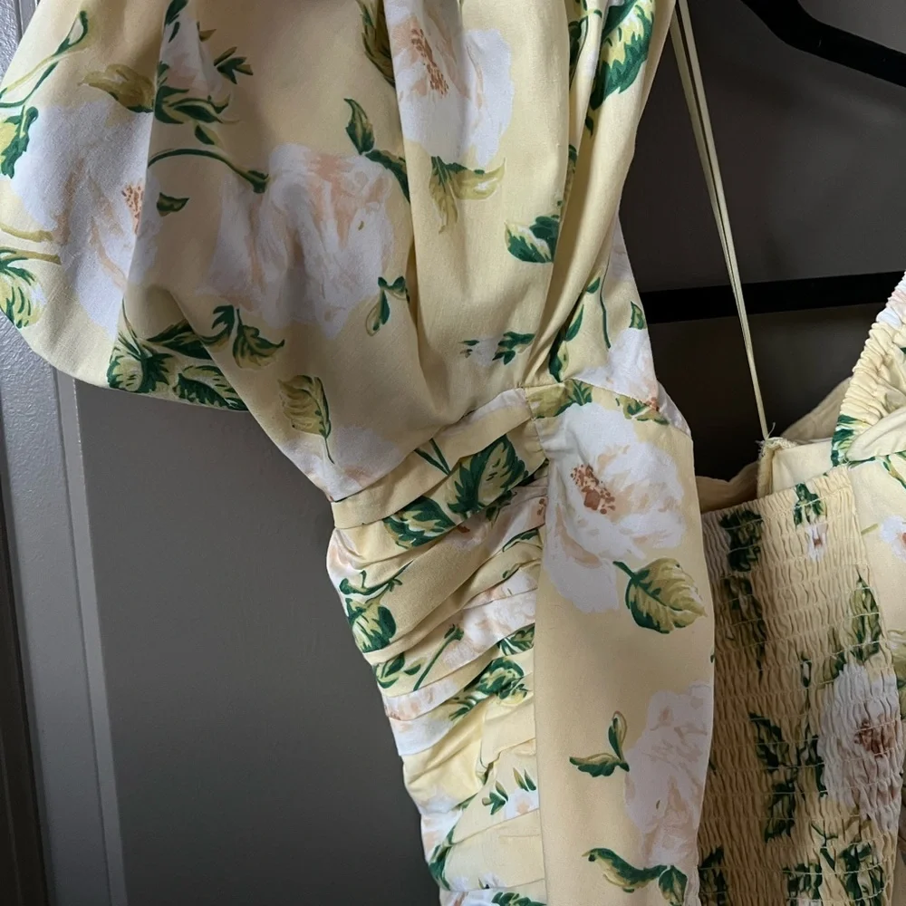 Abercrombie & Fitch | Yellow Floral Emerson Poplin Puff Sleeve Midi Dress - Picture 12 of 14